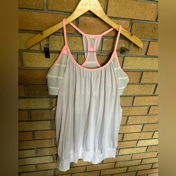 Lululemon No Limits Tank Grey & Pink Striped Tank Top Size 10 - Picture 1 of 5